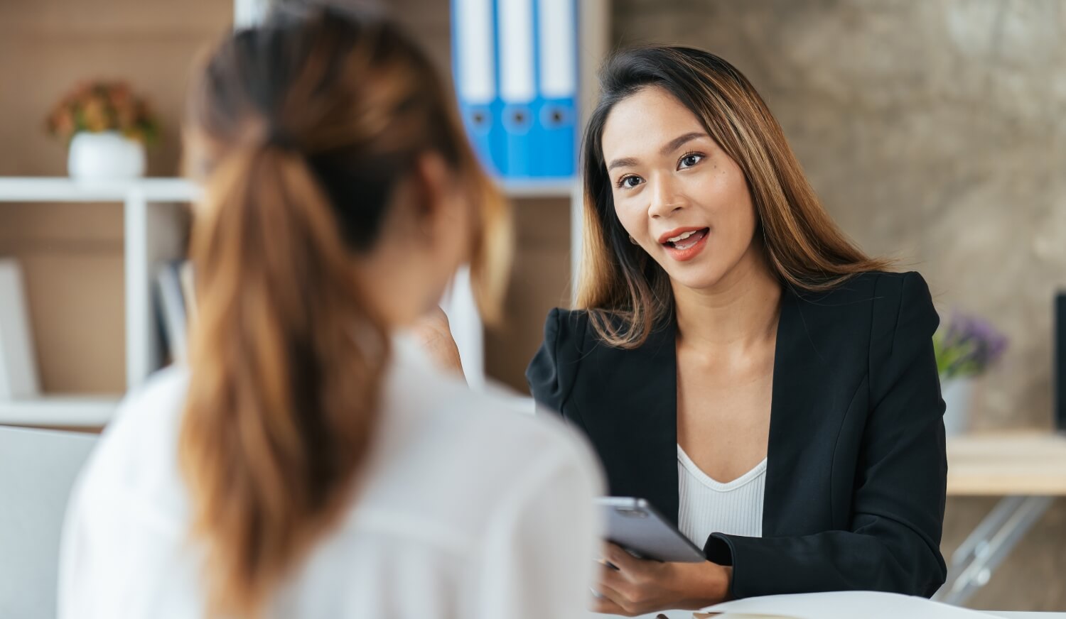 Women discussing business