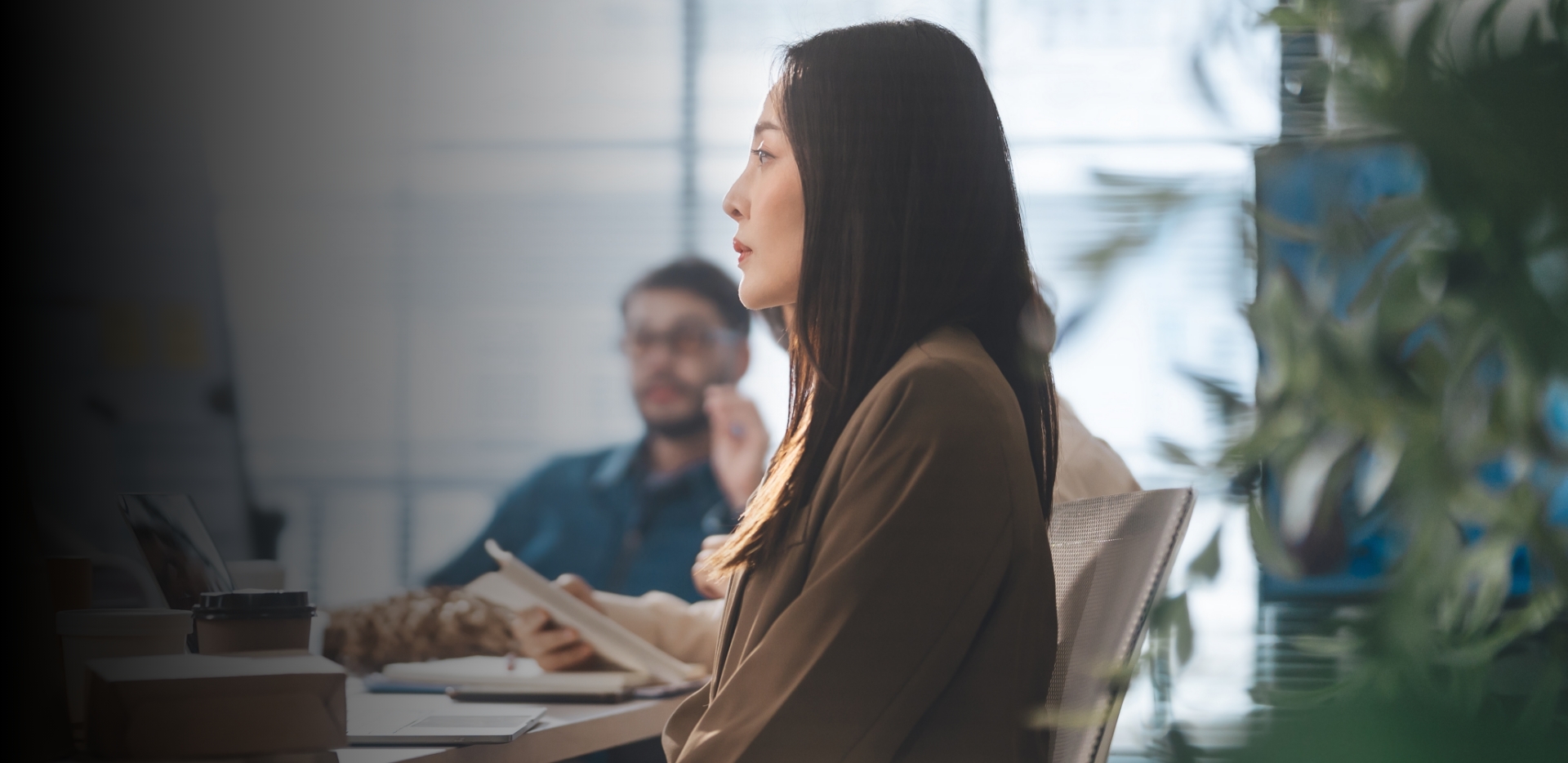 A consultant participating in a meeting