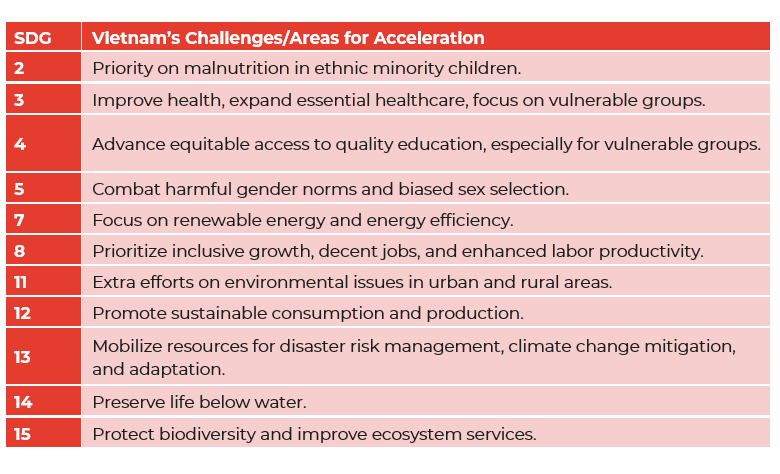 Table showing Vietnam SDG progress